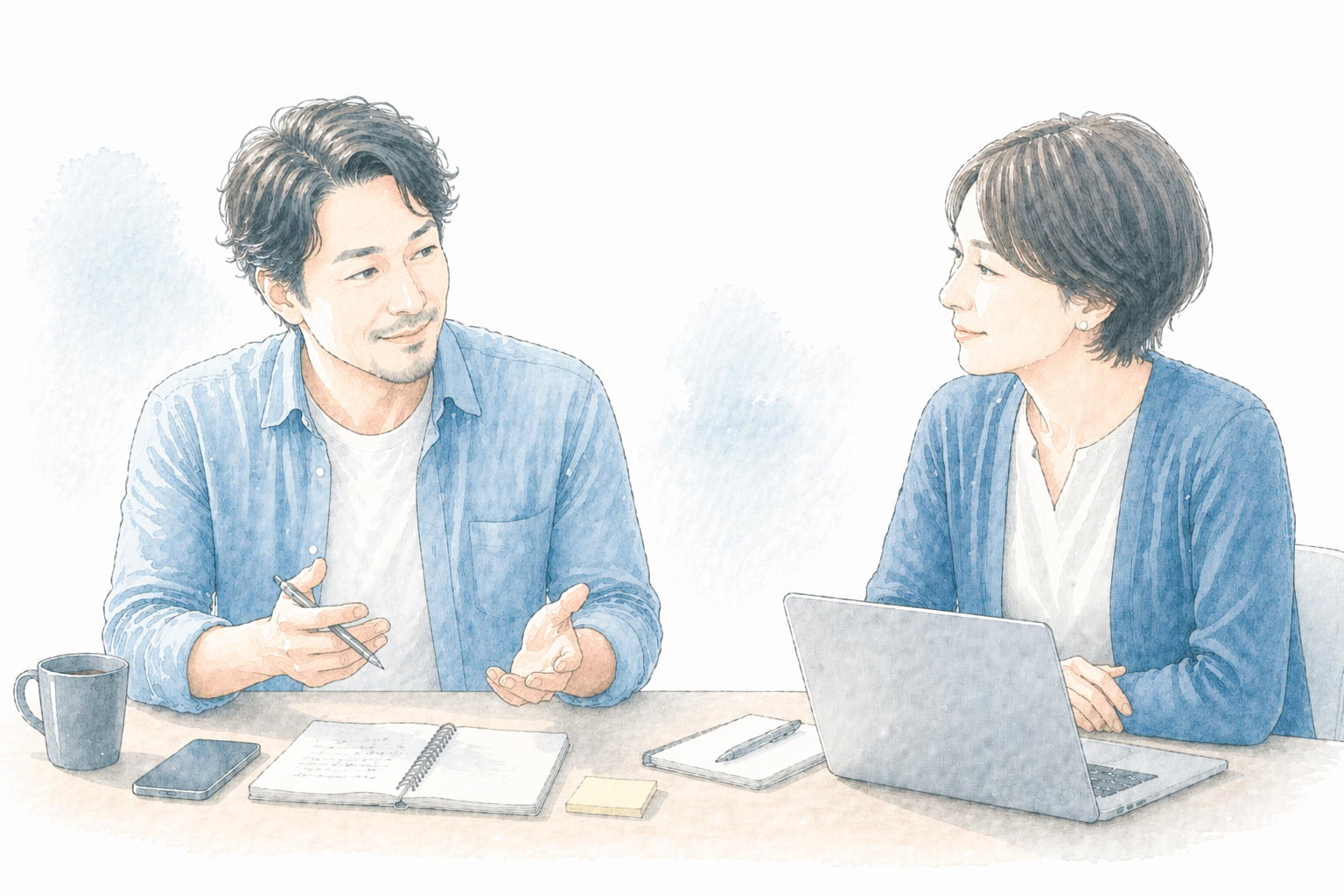 話しながら整理している相談シーン