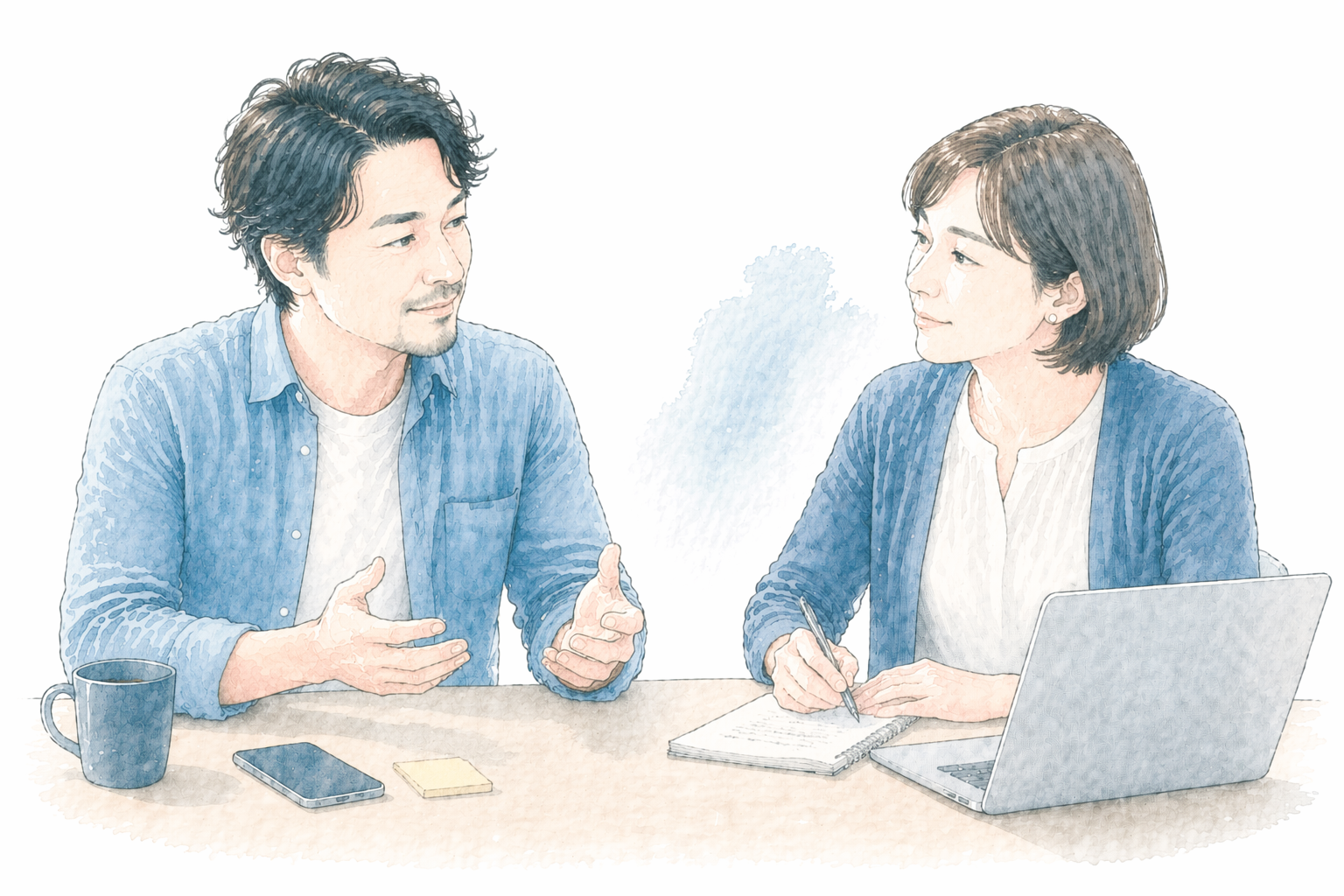 話を聞いてメモを取るシーン