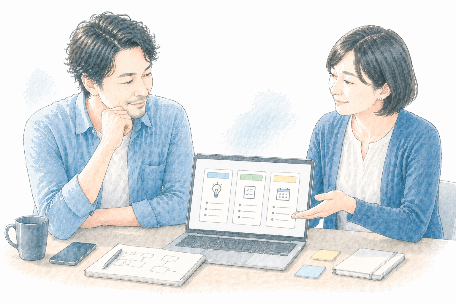 選択肢を並べて一緒に決めるシーン