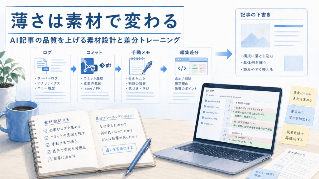 AI記事の薄さはプロンプトのせいではなく素材設計と差分トレーニング のサムネイル