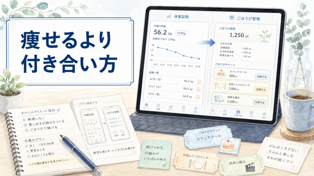 自分用ダイエットアプリを作ったら痩せるよりごほうび管理が本質だった のサムネイル